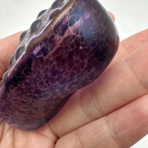 3 Robert Held Heart Glass Paperweight Teal Iridescent Lattice Grid Star Signed - Picture 8 of 11